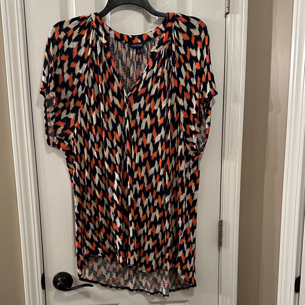 Lucky Brand Geometric Red and Blue Blouse